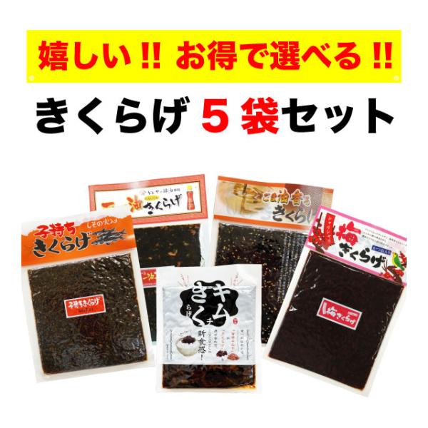 きくらげ 佃煮 5袋セット ラー油きくらげ 子持ちきくらげ 梅きくらげ ごま油きくらげ キムチきくら...