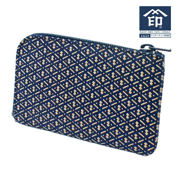 印伝 甲州印伝 印傳屋 上原勇七 財布 小銭入れ 小物入れ 1001 ひょうたん 紺地×白漆 鹿革 ...