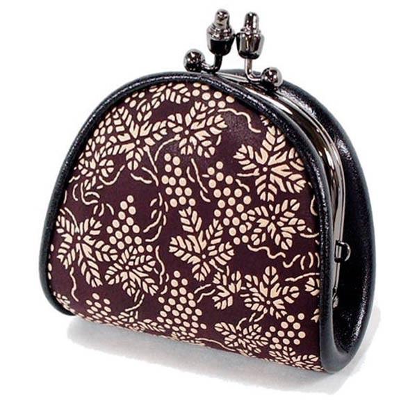 印伝 甲州印伝 印傳屋 上原勇七 財布 印伝がま口財布 がまぐち 小銭入れ 1105 ぶどう 紫地×...