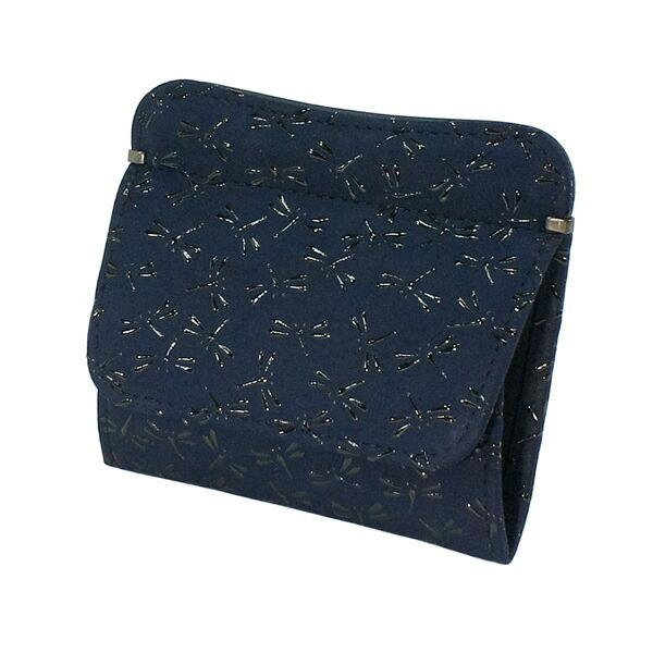 印伝 甲州印伝 印傳屋 上原勇七 財布 小銭入れ 印伝財布 薄型財布 1208 とんぼ 紺地×黒漆 ...