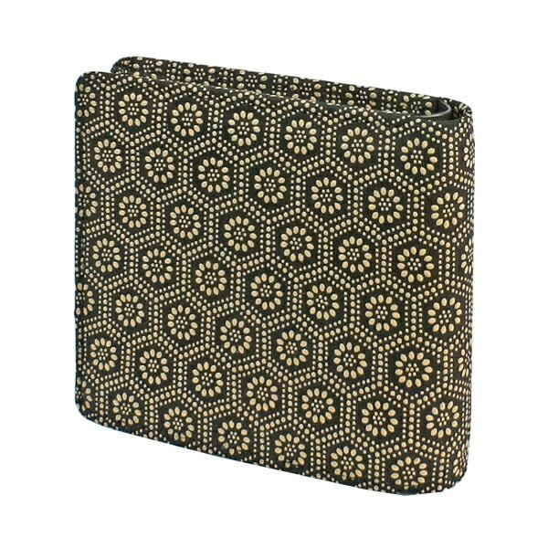 印伝 甲州印伝 印傳屋 上原勇七 財布 二つ折り財布 印伝財布 2003 亀甲 黒地×白漆 鹿革 本...