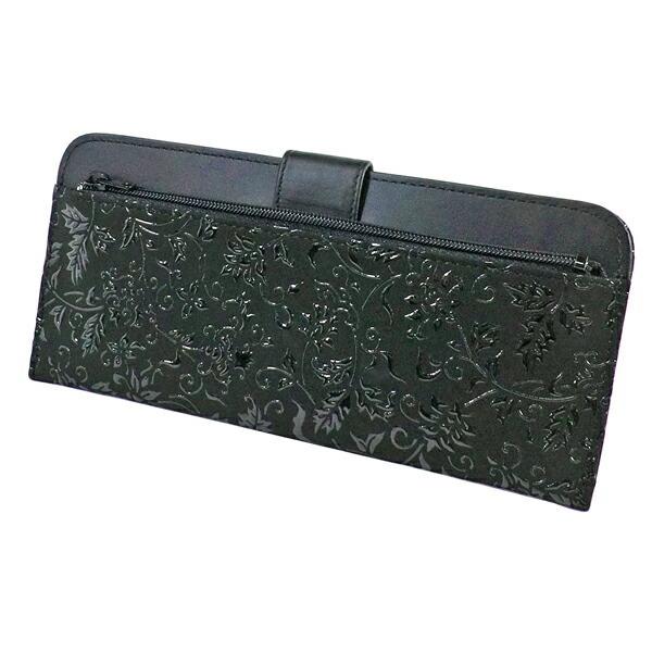 印伝 甲州印伝 印傳屋 上原勇七 財布 長財布 印伝財布 薄型財布 2107 花唐草 黒地×黒漆 鹿...