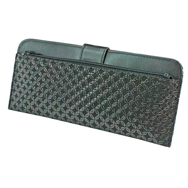 印伝 甲州印伝 印傳屋 上原勇七 財布 長財布 印伝財布 薄型財布 2107 輪繋ぎ小 黒地×黒漆 ...