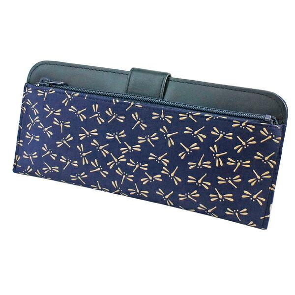 印伝 甲州印伝 印傳屋 上原勇七 財布 長財布 印伝財布 薄型財布 2107 とんぼ 紺地×白漆 鹿...