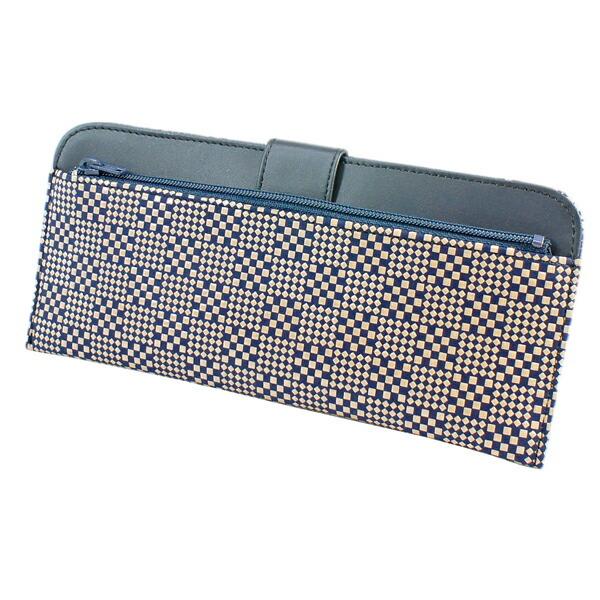 印伝 甲州印伝 印傳屋 上原勇七 財布 長財布 印伝財布 薄型財布 2107 変わり市松小 紺地×白...