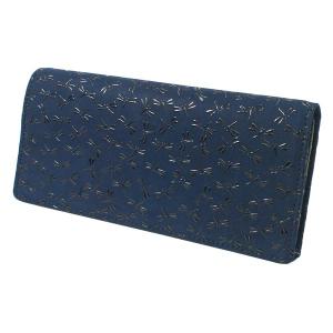 印伝 甲州印伝 印傳屋 上原勇七 財布 長財布 束入れ 2109 とんぼ 紺地×白漆 鹿革 本革 レザー 和柄 ブランド 冬物 冬ギフト クリスマス 贈り物 YM01 印傳屋（INDEN-YA） 印伝 甲州印伝 上原勇七 財布 長財布 印伝財布 束