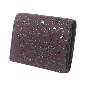 印傳屋　折財布　花唐草　赤　黒　甲州印伝　上原勇七　INDEN　2213　日本製 印傳屋 印伝 甲州印伝 上原勇七 財布 二つ折り財布 印伝財布
