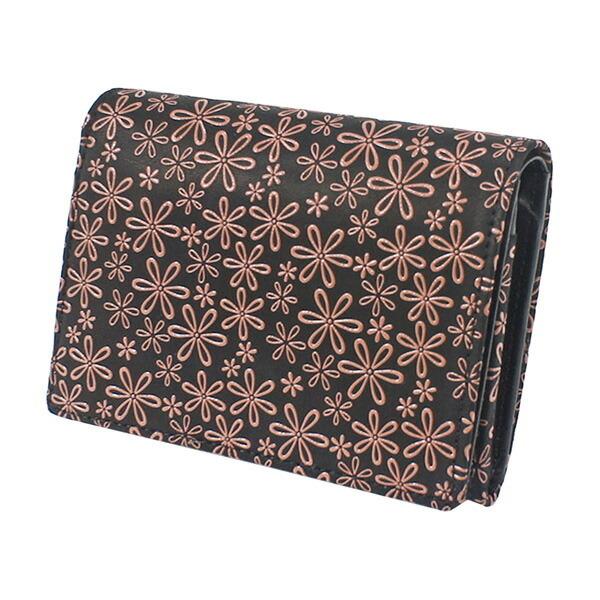 印伝 甲州印伝 印傳屋 上原勇七 財布 二つ折り財布 印伝財布 2205 雪割草 黒地×ピンク漆 鹿...