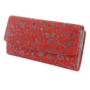 印傳屋　折財布　花唐草　赤　黒　甲州印伝　上原勇七　INDEN　2213　日本製 印傳屋 折財布 花唐草 赤 黒 甲州印伝 上原勇七 INDEN-YA