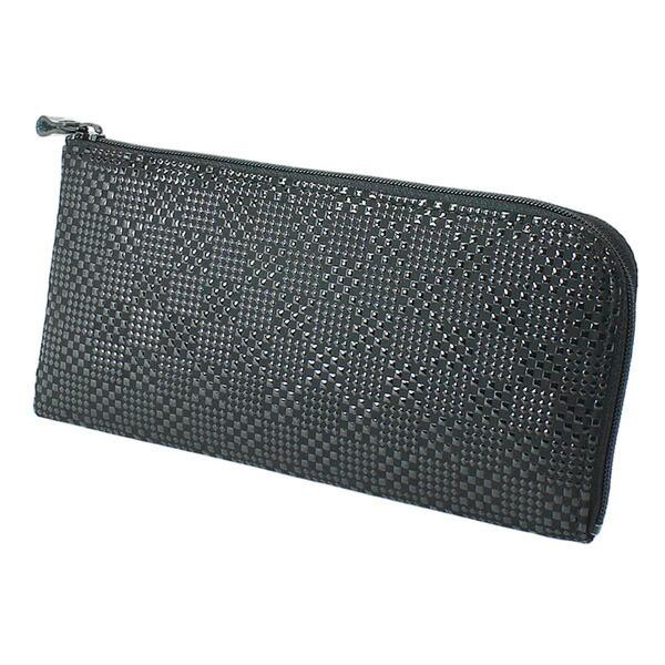 印伝 甲州印伝 印傳屋 上原勇七 財布 長財布 印伝財布 束入れ 2315 変わり市松小 黒地×黒漆...