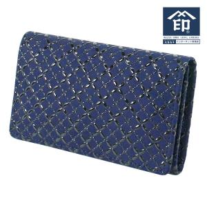 印傳屋（INDEN-YA） 印伝 名刺入れ 2501 紺地鹿革黒漆 七宝繋ぎ 爆買