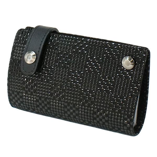 印伝 甲州印伝 印傳屋 上原勇七 カードケース 2521 変わり市松小 黒地×黒漆 鹿革 本革 レザ...