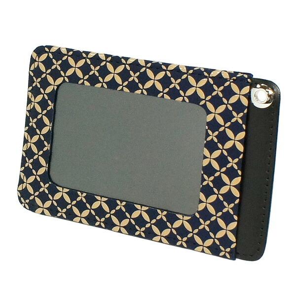 印伝 甲州印伝 印傳屋 上原勇七 パスケース 定期入れ icカードケース 2525 七宝繋ぎ 紺地×...