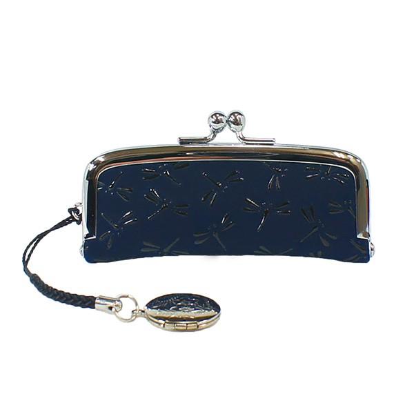 印伝 甲州印伝 印傳屋 上原勇七 印鑑ケース 印鑑入れ 朱肉付き 4303 とんぼ 紺地×黒漆 鹿革...