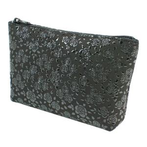 印伝 甲州印伝 印傳屋 上原勇七 ポーチ 化粧ポーチ 4405 変わり市松小 黒地×黒漆 鹿革 本革 レザー 和柄 ブランド 冬物 冬ギフト クリスマス 贈り物 YM02 印傳屋（INDEN-YA） 印伝 甲州印伝 上原勇七 ポーチ 化粧ポーチ 4405