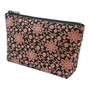 印伝 甲州印伝 印傳屋 上原勇七 ポーチ 化粧ポーチ 4405 クレマチス 黒地×ピンク漆 鹿革 本革 レザー 花柄 ブランド 冬ギフト クリスマス 贈り物 YM02