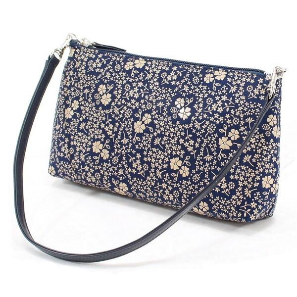 印伝 甲州印伝 印傳屋 上原勇七 化粧ポーチ 手提げ 4411 アメリカンブルー 紺地×白漆 鹿革 ...