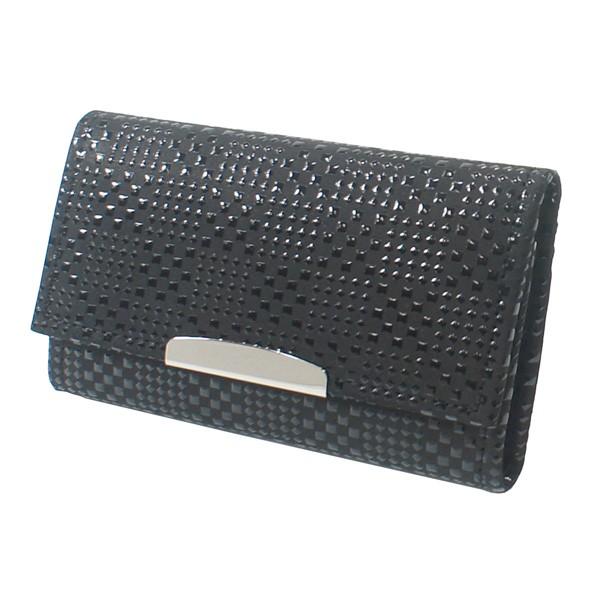 印伝 甲州印伝 印傳屋 上原勇七 キーケース キーホルダー 4704 変わり市松小 黒地×黒漆 鹿革...