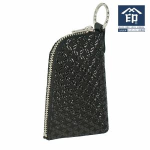 印伝 甲州印伝 印傳屋 上原勇七 キーケース キーホルダー 4707 輪繋ぎ小 黒地×黒漆 鹿革 本革 レザー 和柄 ブランド 実り財布 お歳暮 贈り物 YM02