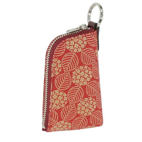 印伝 甲州印伝 印傳屋 上原勇七 キーケース キーホルダー 4707 あじさい 紫陽花 赤地×白漆 ...