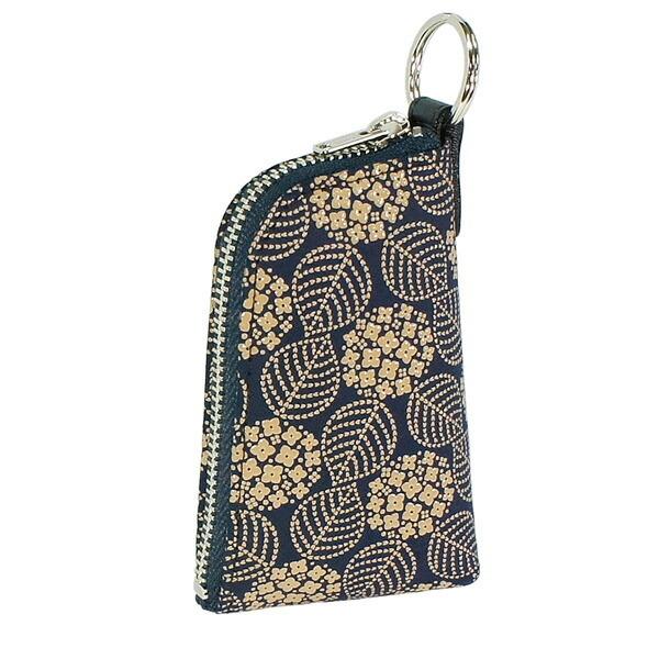 印伝 甲州印伝 印傳屋 上原勇七 キーケース キーホルダー 4707 あじさい 紫陽花 紺地×白漆 ...