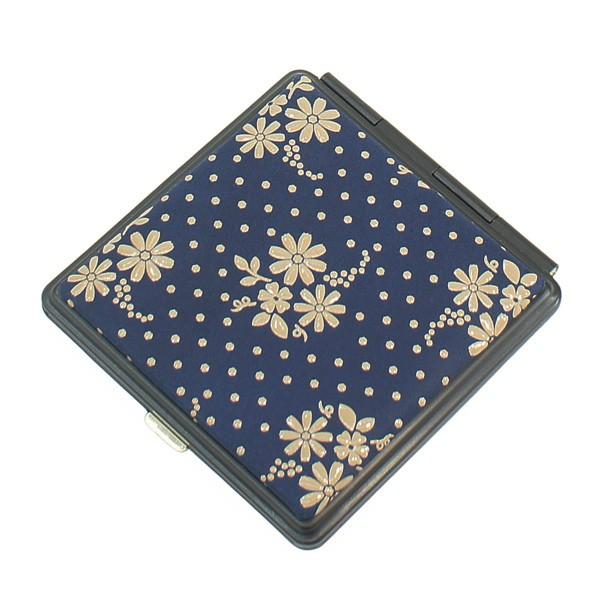 印伝 甲州印伝 印傳屋 上原勇七 角ミラー 鏡 カガミ コンパクト 5015 コスモス 秋桜 紺地×...