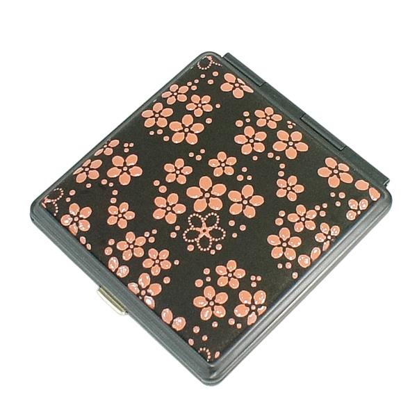 印伝 甲州印伝 印傳屋 上原勇七 角ミラー 鏡 カガミ コンパクト 5015 忘れな草 黒地×ピンク...