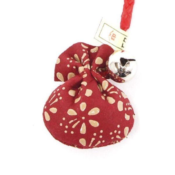 印伝 甲州印伝 印傳屋 上原勇七 根付 ストラップ 巾着 5102 梅 赤地×白漆 鹿革 本革 レザ...