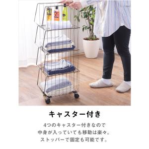 スチールワイヤーバスケットワゴン4段 キャスタ...の詳細画像3