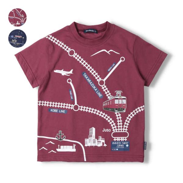 【子供服】 moujonjon (ムージョンジョン) 日本製 阪急電車線路図半袖Tシャツ 90cm〜...