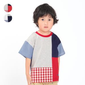 【子供服】 moujonjon (ムージョンジョン) 切替レトロ配色半袖Tシャツ80cm〜140cm M32813