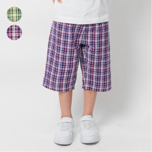 再値下げ 25夏SALE37%OFF価格 moujonjon (ムージョンジョン) マドラスチェック柄サッカー６分丈ハーフパンツ・半ズボン M35101