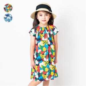 【子供服】 moujonjon (ムージョンジョン) ボタニカル柄レーヨン半袖ワンピース 90cm〜140cm M42312｜こどもの森e-shop Yahoo!店