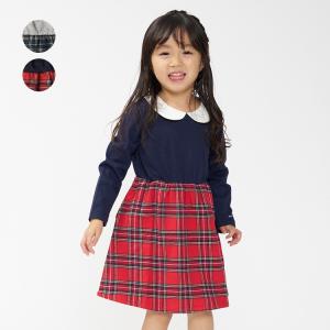 【再値下げ】【23秋冬SALE30%OFF価格】 moujonjon (ムージョンジョン) チェックスカート切替衿付ワンピース キッズ 女の子 M60301 CP｜marutaka-iryo