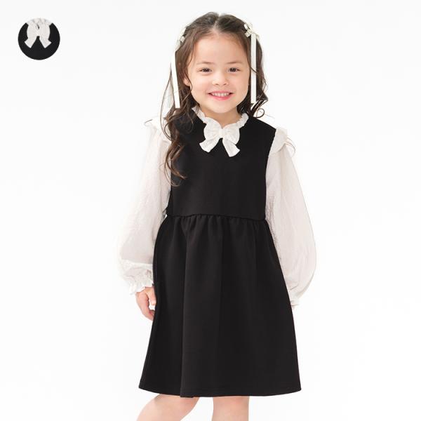 子供服 crescent (クレセント) リボン付き重ね着風長袖ワンピース 80cm 90cm 10...