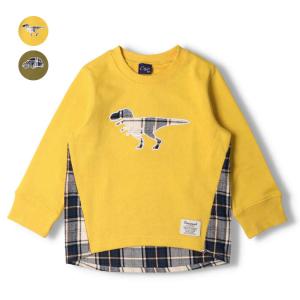 【再値下げ】22秋冬セール:50%OFF価格 crescent (クレセント) 恐竜・車チェック切替裏毛トレーナー・スウェット キッズ 男の子 N56607
