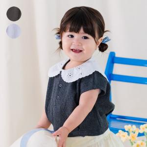 【子供服】 kid´s zoo (キッズズー) レース衿付きワッフル半袖Tシャツ 80cm〜130cm W42801｜marutaka-iryo