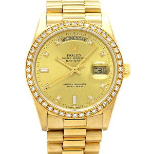 ロレックス ROLEX デイデイト 18348A 純正ダイヤベゼル R番 金無垢 8Pラウンド/2Pバケットダイヤ メンズ腕時計 135g｜marutaki