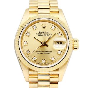 ロレックス ROLEX デイトジャスト 69178G 金無垢 10Pダイヤ シャンパン文字盤 R番 K18YG 自動巻き レディース腕時計 73.54g