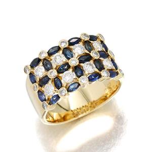 フラワー サファイア ダイヤ リング K18 イエローゴールド 指輪 ビッグ  