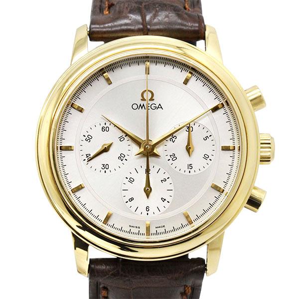オメガ OMEGA デ・ヴィル クロノグラフ シルバー文字盤 K18YG/レザー メンズ腕時計 手巻...
