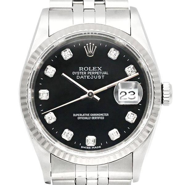 ロレックス ROLEX デイトジャスト16234G ブラック文字盤 U番 SS/WG 10Pダイヤモ...