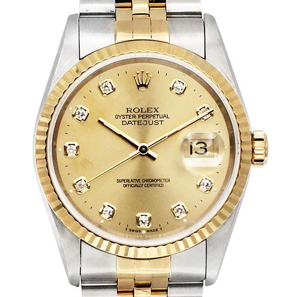 ロレックス ROLEX デイトジャスト 16233G シャンパン文字盤 SS/YG 10Pダイヤ メ...