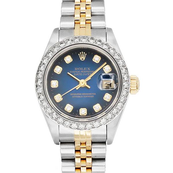 ロレックス ROLEX デイトジャスト 79173G 10Pダイヤ ブルー文字盤 アフターDベゼル ...