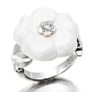 シャネル CHANEL カメリア 1Pダイヤモンド K18WG セラミック リング #47 11.18g レディース ゴールド 18金 ジュエリー 指輪 プレゼント