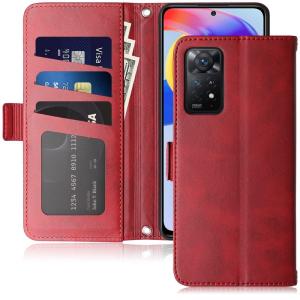 Redmi Note 11 Pro 5G ケース 手帳型 カード 収納 財布 高級PU カバー (Redmi Note 11 Pro, レッ