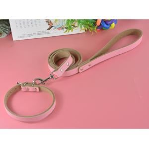 本革首輪リードセット ピンク M 首周り29-38cm リード全長約120cm 牛革のシンプルなカラーと専用リード シンプルなデザイン