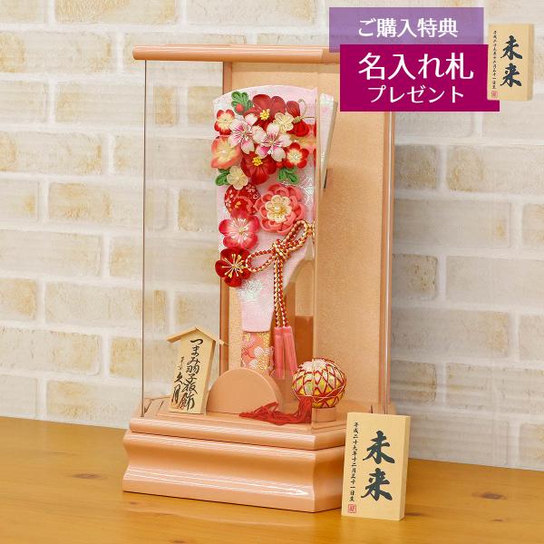 羽子板 お祝い 初正月 久月 9号 つまみ細工 羽子板 桃赤花 パールピンク塗り 六角アクリルケース...