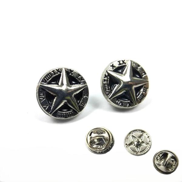 星 スター 丸 ローマ数字 ピンバッジ シルバー 2個セット 1.2cmX1.2cm 円形 留め具 ...