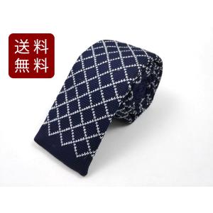 【新品未使用】 Marinella ニットタイ ネイビー ホワイト ボーダー ニットタイ ネクタイ 無地ネイビー ナロータイ シンプル モコモコ 剣先